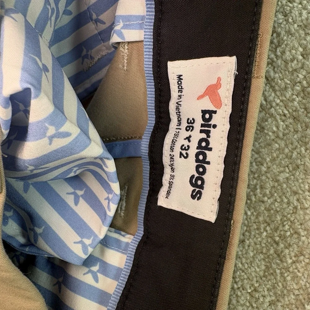 Birddogs Pants Mens 36x32 Khaki Unlined Stretch Chino Golf Office Boomstick